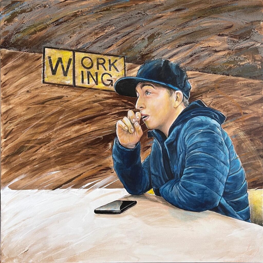 W-ORKING - tecnica mista su tela - 70 x 70 cm - 2023