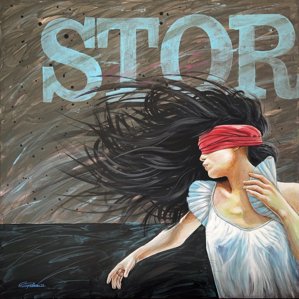 Stormy time 2023 - Acrilico e pastelli su tela - 100 x 100 cm - 2023