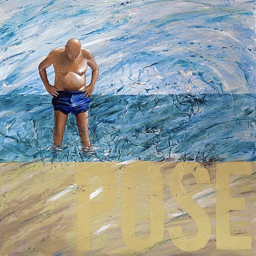 POSE-A-DONE - Acrilico, sabbia pomice e pastelli su tela e carta - 100 x 100 cm - 2023