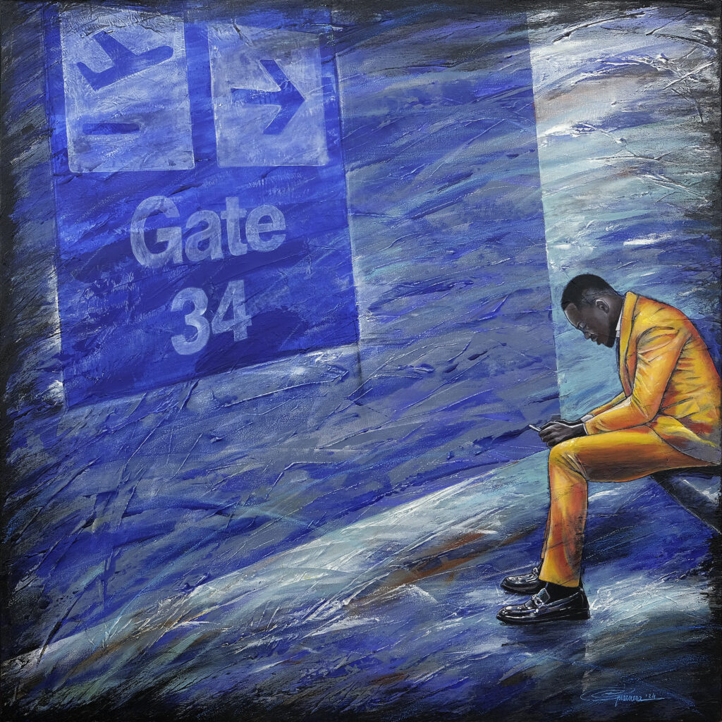 Gate 34 - Tecnica mista su tela 100x100 cm - 2024