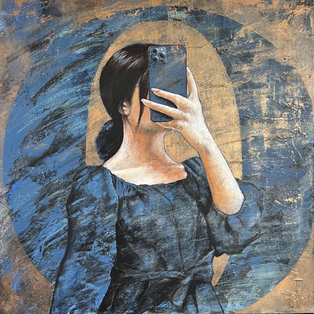 Mirror vacuum "O" - 2024, Tecnica mista su tela, 80x80cm