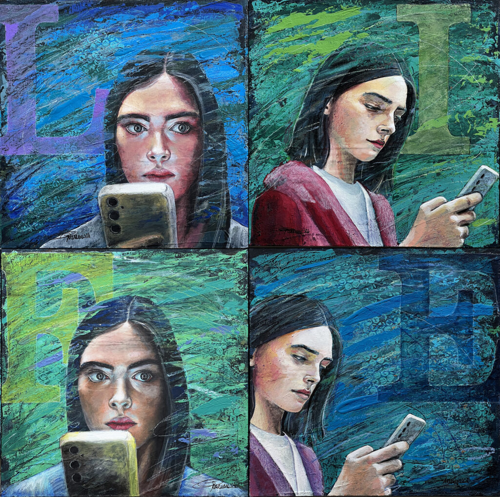If, file or life - 2024 - Polittico - Tecnica mista su tavola - 4 elementi 40x40cm